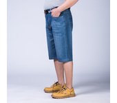 Pantalones vaqueros holgados de talla grande para hombre, pantalón elástico de 5 puntos, calzones holgados y gruesos, sección delgada de verano 46 azul