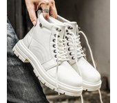Botas blancas de moda de otoño e invierno para hombre, cómodas y suaves botas hasta el tobillo para hombre, botas de plataforma de cuero, botas casuales para hombre 39
