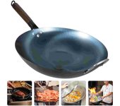 Sartén wok de hierro azul grueso de fondo redondo para cocina de gas, sartenes chinas grandes, herramienta antiadherente para cocina, comedor y bar. 55X32CM