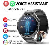 Reloj inteligente deportivo con pantalla HD AMOLED, control de ECG y PPG, control de sangre, llamadas y Bluetooth silicone negro