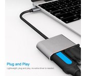Adaptador Hub 4 en 1 tipo C a HD VGA, divisor convertidor multipuerto USB tipo C con salida 4K HD gris