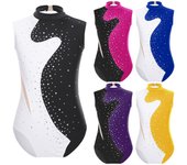 Mallas para niñas gimnasia sin mangas con diamantes de imitación ropa de baile brillante leotardo de patinaje artístico sobre hielo ropa de baile 5-6 Years negro