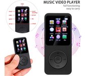 Mini reproductores MP3 MP4 Radio FM Compatible con Bluetooth Reproductor de música estéreo 5.4 Altavoz portátil Compatible con tarjeta FM TF E-Book Grabadora de voz Micrófono incorporado negro