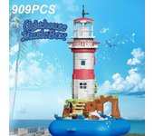 909 piezas de bloques de construcción de caja de música de faro, modelo Sea Island Street View, ladrillos de ensamblaje, juguetes, decoración de escritorio, regalos de Navidad, SIN CAJA