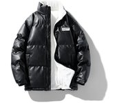 Chaqueta cálida impermeable para hombre, abrigo grueso de lana de cuero PU, prendas de vestir, abrigos Parkas informales con cuello levantado para invierno L blanco