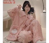 Pijama de franela para mujer, talla grande 250 Jin, cárdigan grueso de polar coral para otoño/invierno. 4XL color rosa