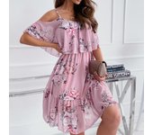 Vestido Mujer Verano Estampado Floral Correa Espagueti Moda Fuera Del Hombro Playa Vacaciones Vestido De Verano Dulce Una Línea De Tela De Malla XXL blanco
