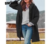 GMXIA Gabardina estilo hipster con estampado de color liso para otoño e invierno, holgada, de manga larga, para mujer, chaquetas y abrigos S negro