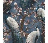 Papel pintado texturizado de vinilo con efecto pavo real Play Of Light de Erismann 10m x 53cm azul marino