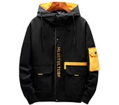 Chaquetas de alta calidad para hombre, Otoño Invierno, moda coreana holgada, bolsillos grandes con capucha, chaqueta Harajuku para hombre L negro