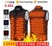 Chaleco calefactable para hombres y mujeres, chaqueta calefactable por USB, ropa térmica para caza, chaqueta térmica de moda para invierno M negro