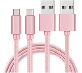 Cable USB-C pour Xiaomi Mi 11 - Mi 11 LITE - Mi 11 LITE 5G - Cable chargeur Type USB-C Nylon Tressé Rose 1 Mètre [LOT 2] Phonillico®