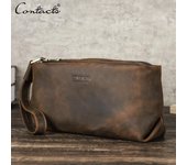 Bolso de mano de cuero genuino de alta calidad de CONTACT, bolsos de lujo para teléfono móvil, tarjetero, bolsos casuales para hombre café