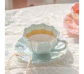 Taza de cerámica de pétalos de 240 ml, taza de café y platillo, tazas de té de la tarde, taza de leche, taza de café, tazas de té con leche, tazas de té, tazas de té, vasos para beber color rosa