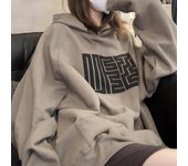 Suéter de felpa para mujer Otoño e Invierno Nueva chaqueta suelta con capucha estampada Top XXL