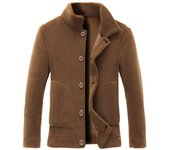 Abrigo de lana de piel sintética de invierno para hombre, chaqueta informal con botones y cuello vuelto, prendas de vestir, abrigo grueso de talla grande, color negro y marrón L marrón