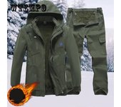 Chaqueta y pantalones de concha suave para hombre, chaquetas cálidas gruesas de terciopelo para invierno, traje de senderismo al aire libre, traje de pesca 4XL verde del ejército