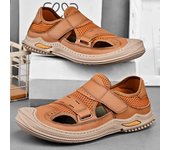 Sandalias de verano para hombre, zapatos casuales de cuero genuino para hombre, sandalias de cuero para hombre para exteriores, zapatos de playa para hombre, zapatos romanos para hombre 38 negro