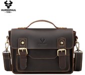 HUMERPAUL Maletín de cuero para hombre Bolso de hombro de gran capacidad Bolso deportivo multifuncional café