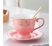 Taza y plato de café dorados de lujo de la corte británica, juego de dos piezas de Taza de cerámica, taza de agua, taza de té de flores, taza para leche