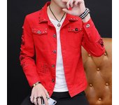 Abrigo vaquero de primavera y otoño para hombre, chaqueta versátil y bonita a la moda de estilo coreano para hombre, novedad de verano, estilo Cowb M rojo
