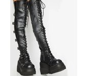 Botas de plataforma con hebillas y tacón alto para mujer, botas altas hasta el muslo, diseño de marca, talla grande 43, cordones para cosplay, motocicletas 35