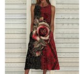 Vestido sin mangas Sexy de moda de verano, vestido informal suave con estampado de flores doradas en 3D, vestido sin mangas con tirantes, vestido de verano XS rojo
