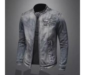 Chaqueta vaquera de motociclista estilo retro europeo-americano, ajustada y con solapa para hombre: top informal de moda. L