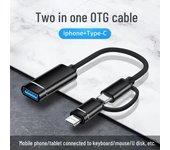 Adaptador OTG dual: Tipo-C a USB para Android: conecta un disco U, un ratón y un teclado Android + Type-C 2 in 1 negro