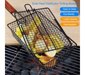 Cesta antiadherente para asar a la parrilla con tapa, cesta de barbacoa de metal con madera extraíble plegable varios colores