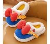 Zapatillas de algodón para niños, bonitas zapatillas de princesa con lazo para interior, antideslizantes, cálidas, para niños grandes, zapatillas de piel para padres e hijos, invierno 26-27 azul