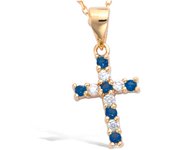 Les Trésors De Lily [N5365] - Colgante 'Cruz' bañado en oro con zafiro azul y oro blanco - 15x10 mm oro