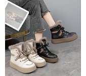 Botas de nieve de plataforma gruesa de invierno para mujer, botines con cordones antideslizantes, forro de piel sintética, zapatos para caminar, botas cortas cálidas y cómodas y peludas para mujer 35 beige