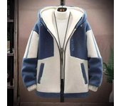 Chaquetas de Otoño Invierno para hombre, ropa de calle de moda coreana, chaquetas con capucha de invierno Harajuku, ropa informal para hombre, chaqueta de lana, chaqueta cálida 3XL azul