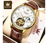 Reloj mecánico automático con perspectiva de tourbillon y huecos, resistente al agua, con esfera luminosa de fase lunar, reloj de moda para hombre con incrustaciones de diamantes. negro/oro
