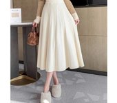 Falda de medio cuerpo de punto trenzado de lana para mujer, otoño e invierno average size negro