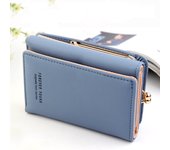 Cartera corta triple de piel sintética, tarjetero para mujer a la moda, monedero negro