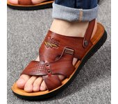 Sandalias de verano para hombre, cómodas sandalias informales sin cordones de cuero, zapatillas de moda para hombre 39 caqui