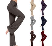 Pantalones de pierna ancha para mujer, pantalones de yoga, pantalones de chándal de cintura alta con bolsillos, pantalones elásticos, cómodos pantalones deportivos de entrenamiento XL vino