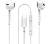 Auriculares digitales con cable tipo C, totalmente compatibles con teléfonos móviles con interfaz tipo C, auriculares estéreo HiFi 9D con micrófono HD y cancelación de ruido para Samsung. blanco