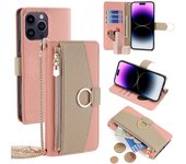 Funda tipo billetera de cuero con tapa cruzada para iPhone, funda con anillo con ranura para tarjetas, para iPhone 15, 14, 13, 12, 11 Pro, XS, Max, XR, X, 7, 8, 6, 6S Plus, SE, 2020, 2022 For iPhone 15 gris