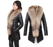 Abrigo de cuero de longitud media con cuello de piel de mapache de gran tamaño, abrigo de piel de oveja para mujer, versión coreana para preservar el calor S