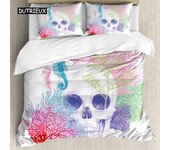 Juego de funda nórdica con diseño de animales, cabeza de esqueleto de calavera de Halloween con arrecife de coral, acuario muerto, imagen de vida salvaje pirata, juego de cama de 3 piezas EU single(135x200cm)