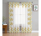 Cortinas transparentes de flores de margaritas amarillas para sala de estar, dormitorio, cortina de tul para cocina, paneles ciegos de cortina de gasa 135W x 114H(cm)