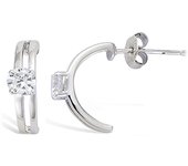 Les Trésors De Lily [M6219] - Demi-créoles Argent 'Câlin' Blanc argenté (rhodié) - 15x3 mm plata