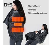 Manta eléctrica de invierno con carga USB, calentamiento rápido, felpa gruesa, 3 temperaturas ajustables, cálida, con cierre de botones gris negro
