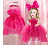 Vestidos de niña con lazo esponjoso, Vestidos de tul para boda, fiesta de 1er cumpleaños, vestido de noche para niños, vestido de princesa rosa para niñas 70CM blanco