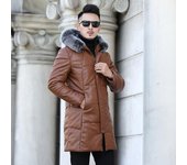 Nuevas de cuero de invierno abrigo de plumón para hombre de longitud media con capucha cuello de piel de zorro plateado abrigo de ajuste coreano tendencia 5XL