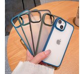 Funda de teléfono acrílica semitransparente mate a la moda, a prueba de golpes, para Iphone 14, 12, 11, 13 Pro Max Mini Xr X Xs 7 8 Plus, lentes de Metal con teclas laterales For iPhone 7 or 8 negro