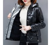 Chaqueta acolchada de algodón brillante de alta calidad Chaqueta acolchada de algodón de moda de invierno para mujer más chaqueta gruesa de terciopelo L negro